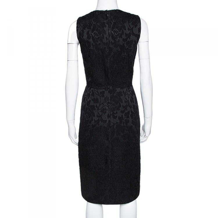 Pre Owned Dolce & Gabbana Black Floral Jacquard Sleeveless Scoop Neck Dress M