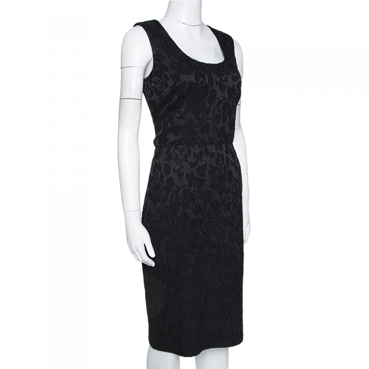 Pre Owned Dolce & Gabbana Black Floral Jacquard Sleeveless Scoop Neck Dress M