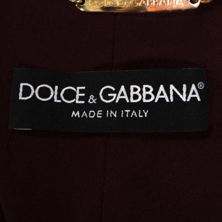 Pre Owned Dolce & Gabbana Burgundy Velvet and Satin Trim  Blazer M