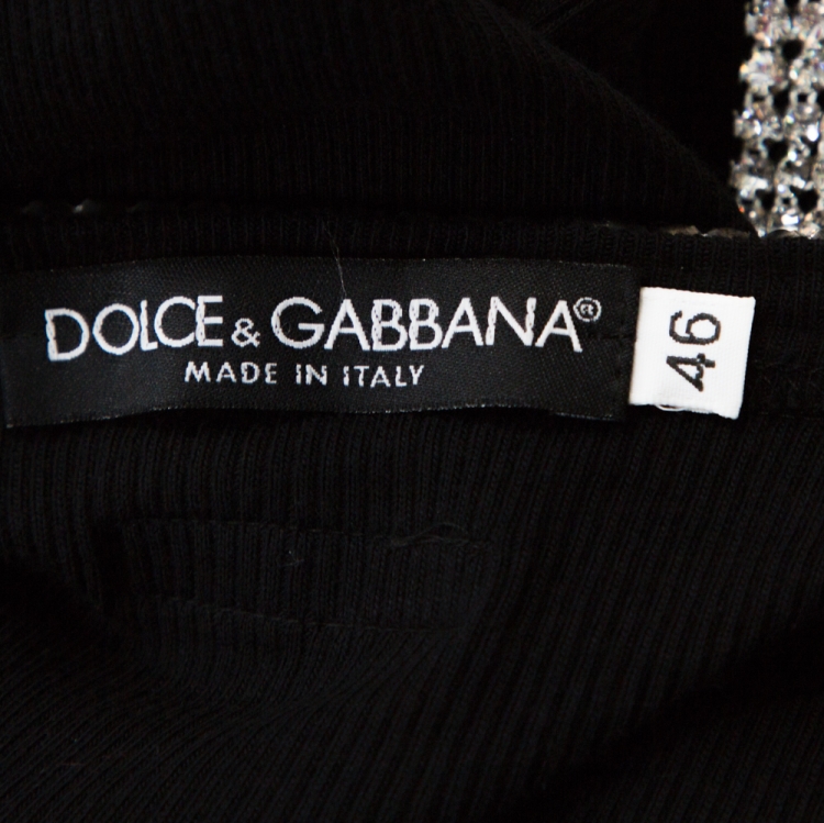 Pre Owned Dolce & Gabbana Black Cotton Crystal Embellished Tank Top L