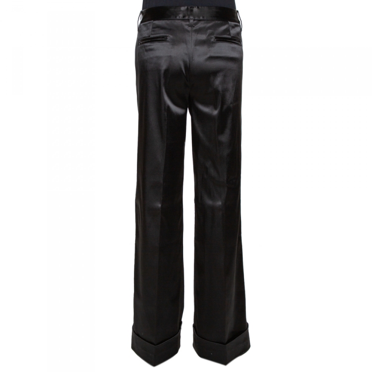 Pre Owned Dolce & Gabbana Black Stretch Satin Flared Pants L