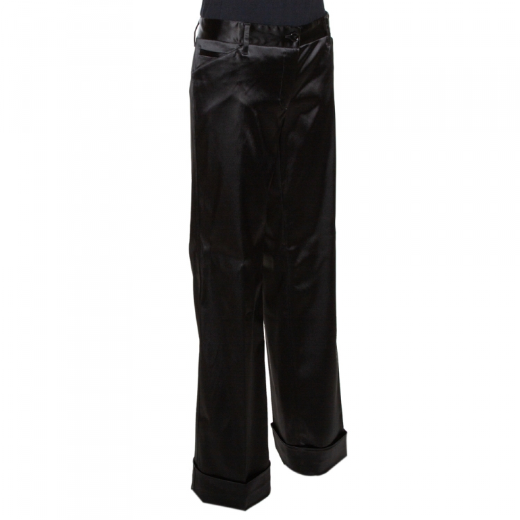 Pre Owned Dolce & Gabbana Black Stretch Satin Flared Pants L