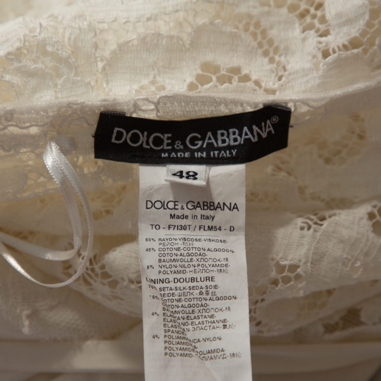Pre Owned Dolce & Gabbana White Floral Cord Lace Scalloped Top L