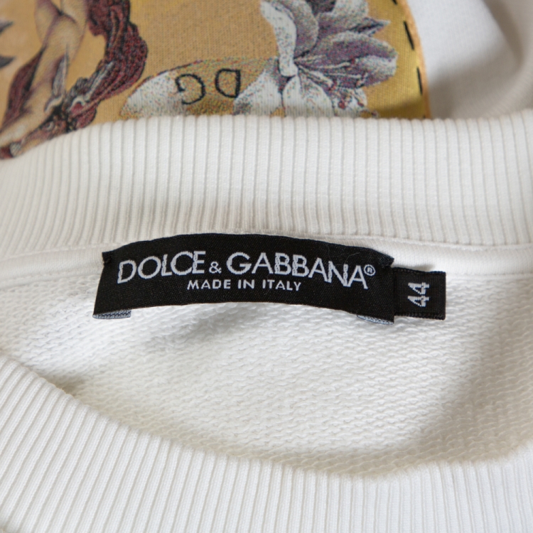 Pre Owned Dolce & Gabbana White Fashion Devotion Print Cotton Applique Detail Sweatshirt M
