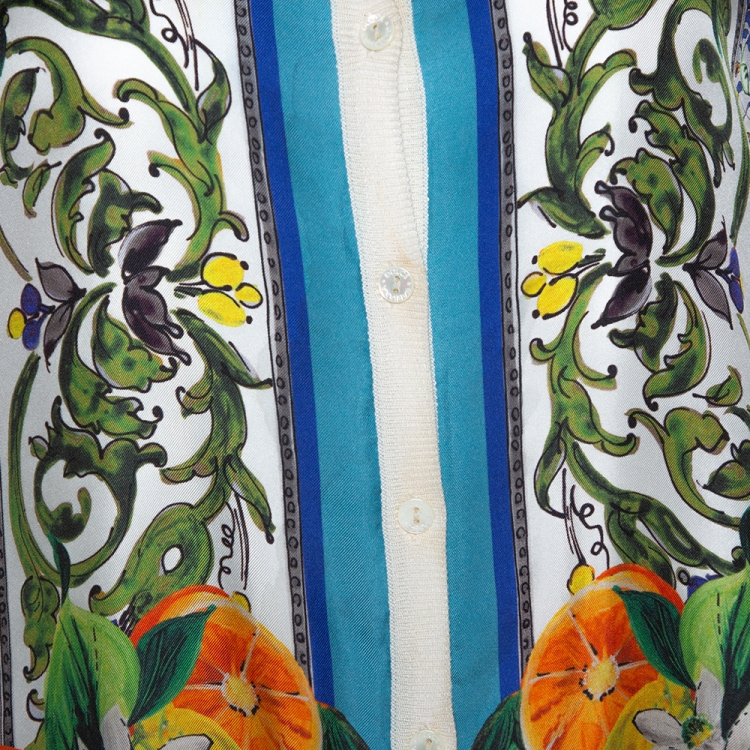 Pre Owned Dolce & Gabbana Off White Majolica Print Silk Button Front Cardigan L