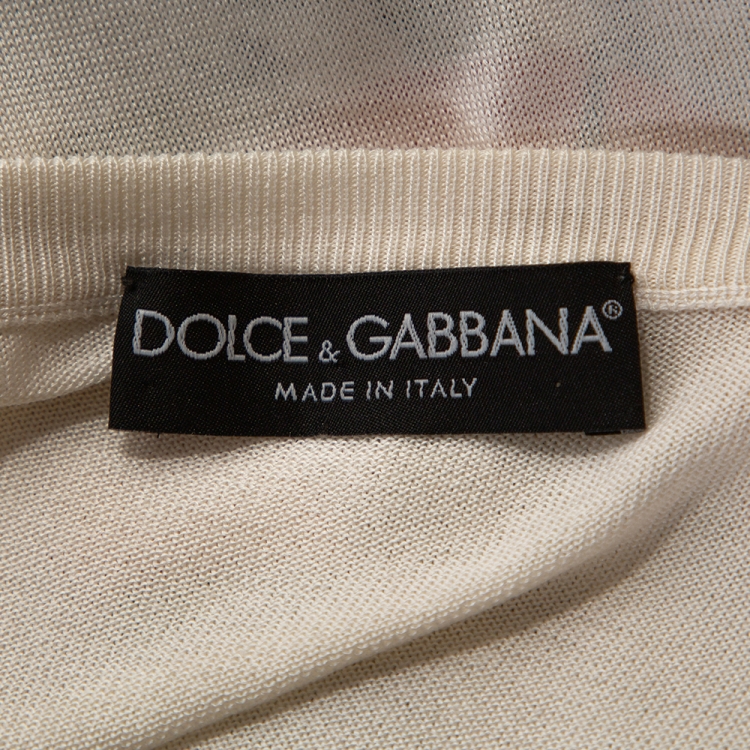 Pre Owned Dolce & Gabbana Off White Majolica Print Silk Button Front Cardigan L