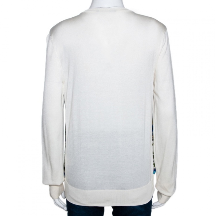 Pre Owned Dolce & Gabbana Off White Majolica Print Silk Button Front Cardigan L
