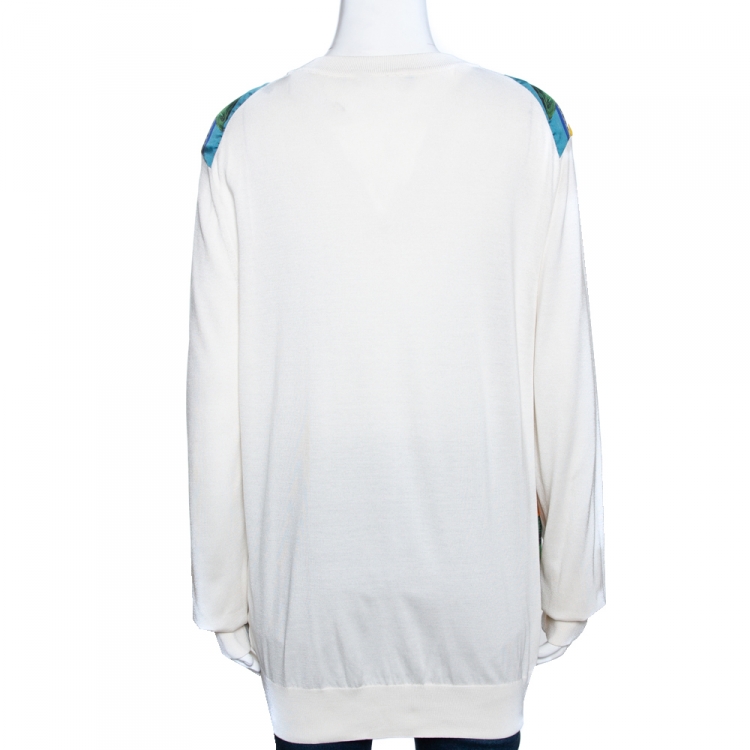 Pre Owned Dolce & Gabbana Cream Majolica Print Silk Paneled Sweatshirt M