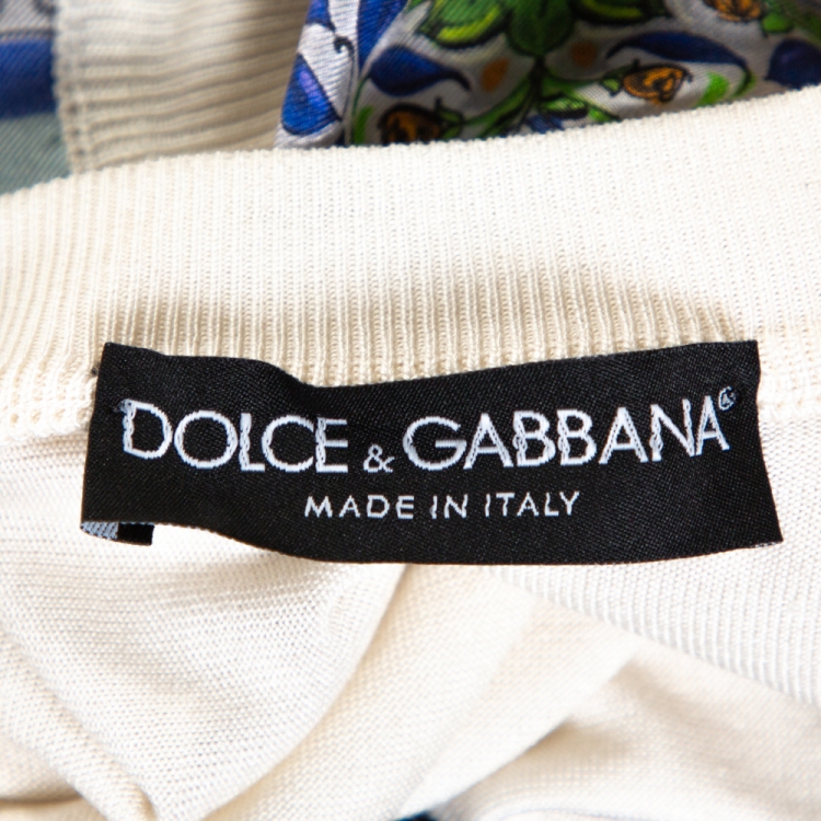 Pre Owned Dolce & Gabbana Cream Majolica Print Silk Paneled Sweatshirt M