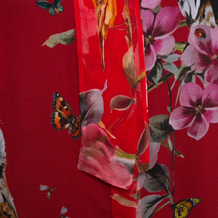 Pre Owned Dolce & Gabbana Red Animal Floral Print Silk Sheer Shirt L