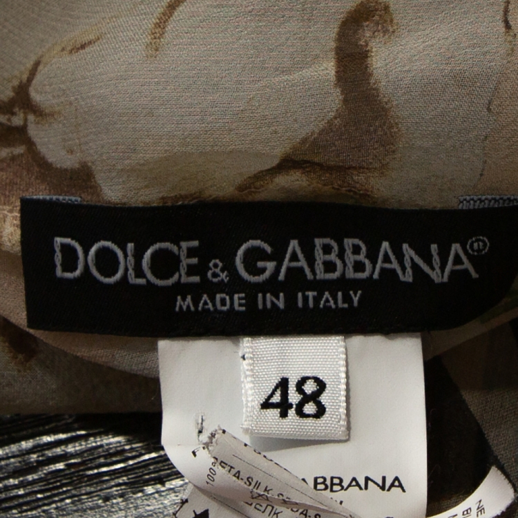 Pre Owned Dolce & Gabbana Beige Floral Printed Silk Tie Detail Sheer Blouse L