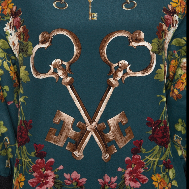 Pre Owned Dolce & Gabbana Green Key Print Silk Three Quarter Balloon Sleeve Jumper S
