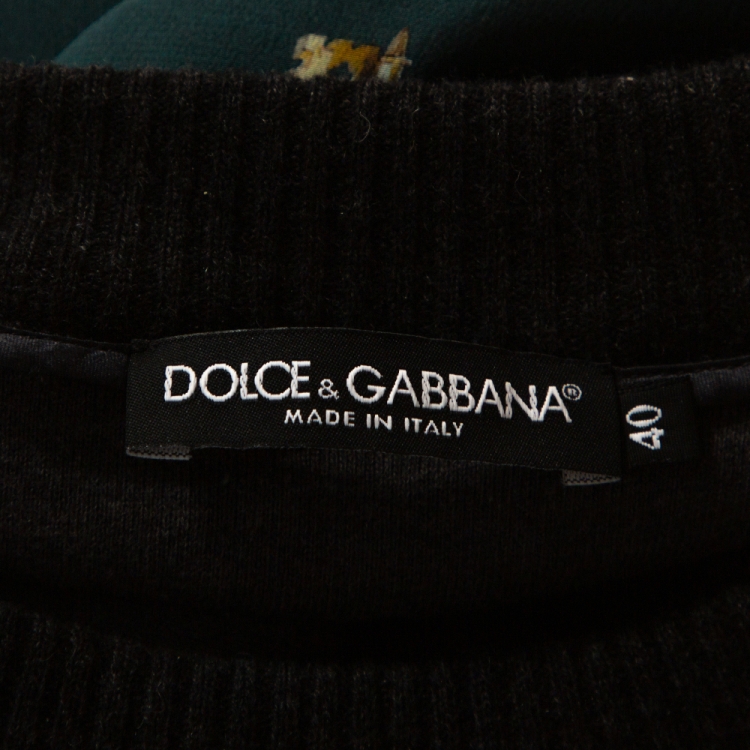 Pre Owned Dolce & Gabbana Green Key Print Silk Three Quarter Balloon Sleeve Jumper S