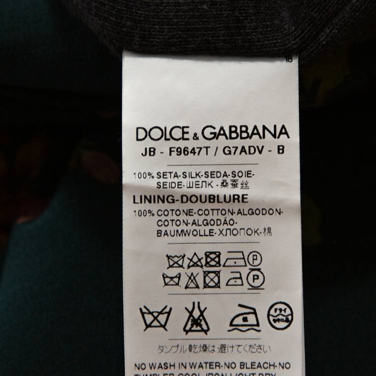 Pre Owned Dolce & Gabbana Green Key Print Silk Three Quarter Balloon Sleeve Jumper S