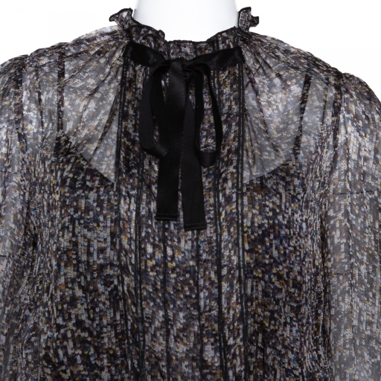 Pre Owned D&G Multicolor Sequin Print Silk Chiffon Long Sleeve Midi Dress L