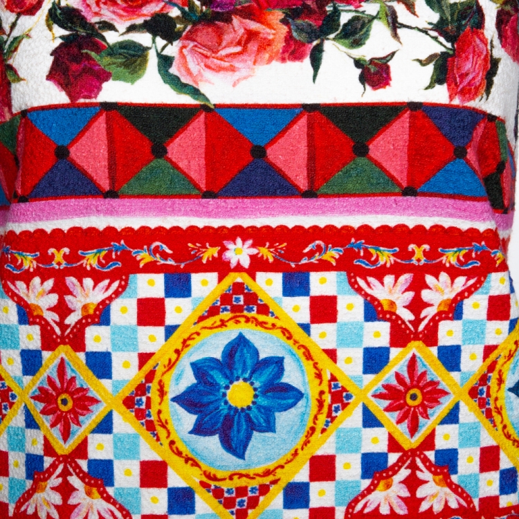 Pre Owned Dolce & Gabbana Multicolor Textured Cotton Mambo Print Flounce Dress M