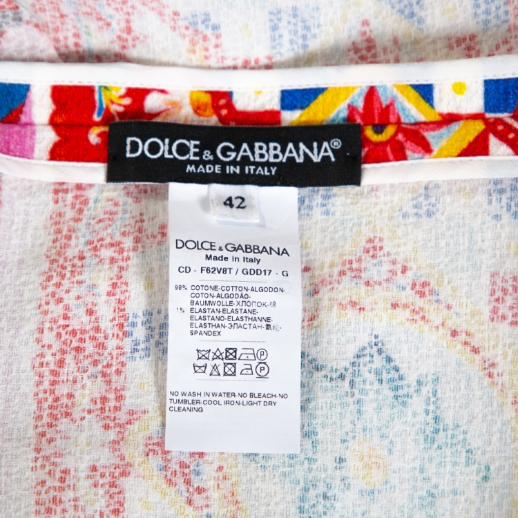 Pre Owned Dolce & Gabbana Multicolor Textured Cotton Mambo Print Flounce Dress M