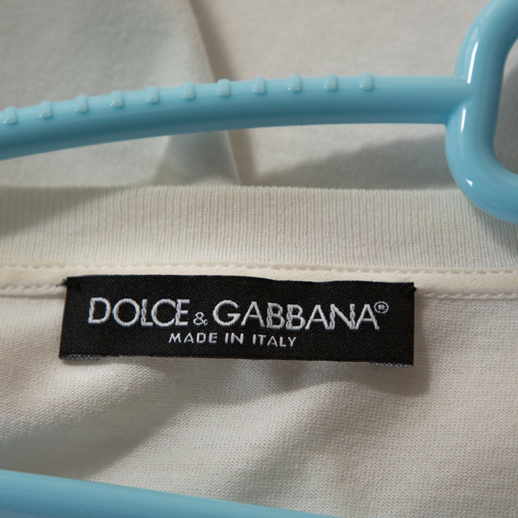 Pre Owned Dolce & Gabbana Cream Cotton Floral Sequin Embellished T Shirt M 
