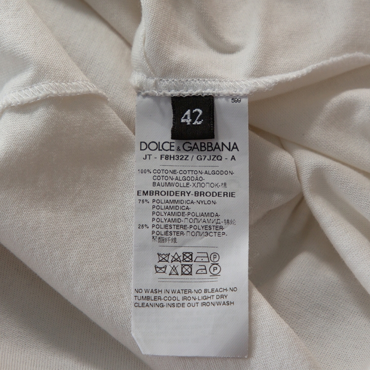 Pre Owned Dolce & Gabbana Cream Cotton Floral Sequin Embellished T Shirt M 
