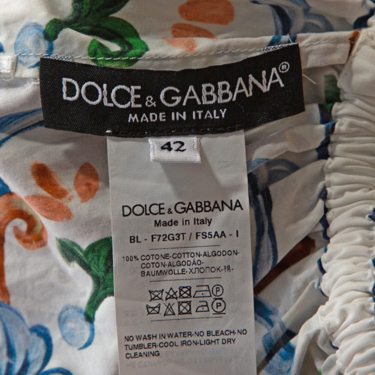 Pre Owned Dolce & Gabbana Multicolor Cotton Majolica Print Off Shoulder Cropped Top M