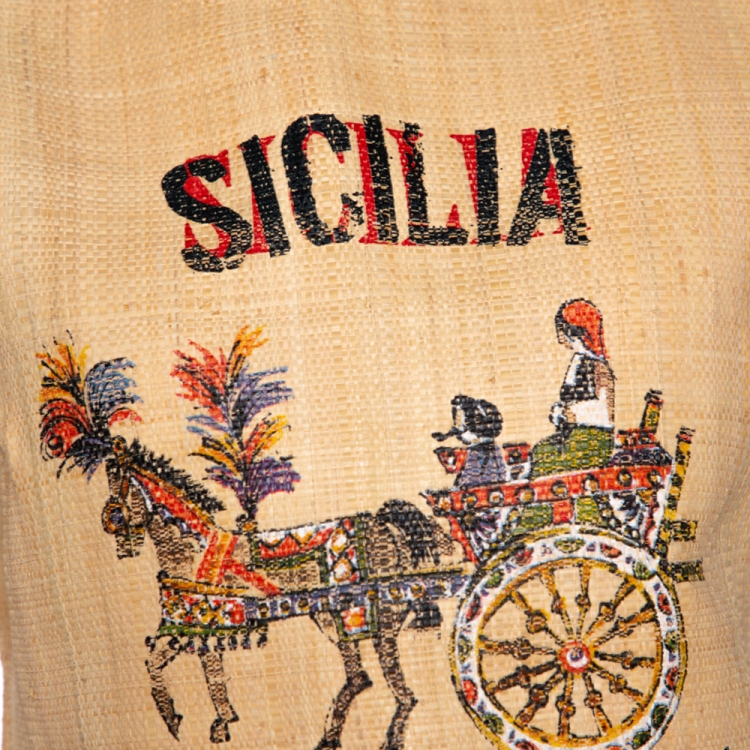 Pre Owned Dolce & Gabbana Beige Raffia Saluti Da Taormina Print Top M
