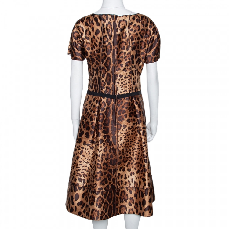 Pre Owned Dolce & Gabbana Brown Animal Print Silk Midi Dress M 