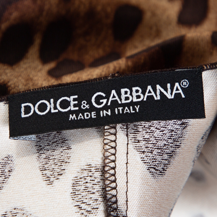 Pre Owned Dolce & Gabbana Brown Animal Print Silk Midi Dress M 