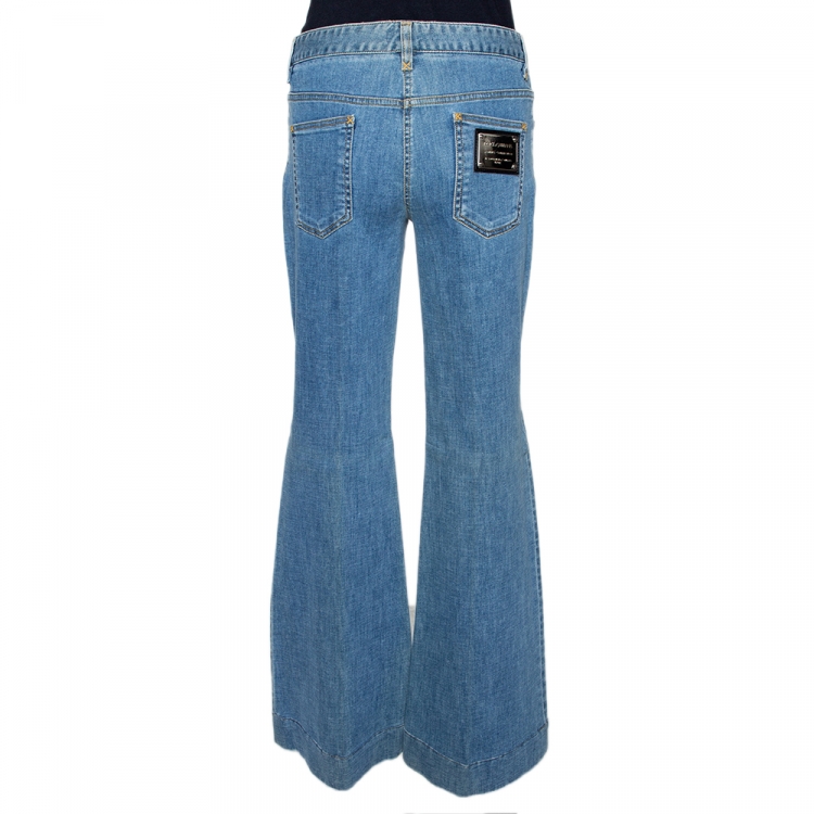 Pre Owned Dolce & Gabbana Blue Light Washed Denim Flared Jeans L