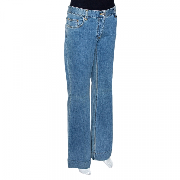 Pre Owned Dolce & Gabbana Blue Light Washed Denim Flared Jeans L