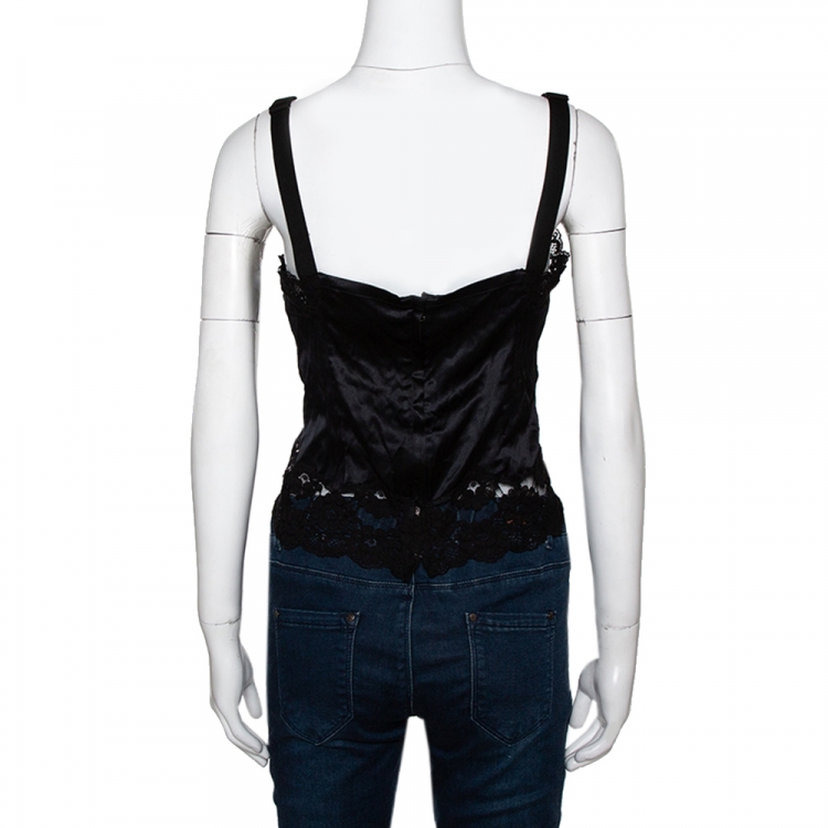 Pre Owned Dolce & Gabbana Black Silk Lace Trim Camisole Top S