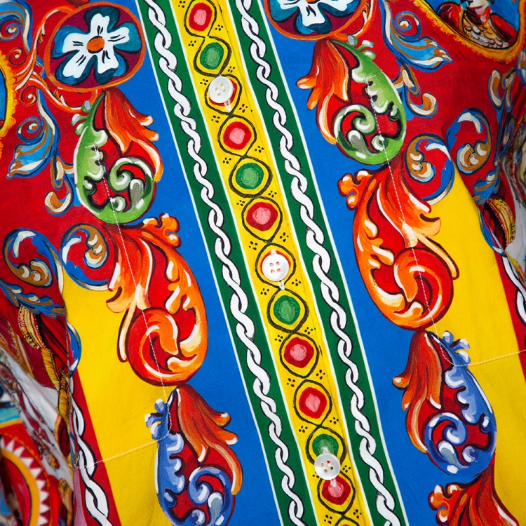 Pre Owned Dolce & Gabbana Multicolor Carretto Siciliano Print Cotton Cropped Shirt M