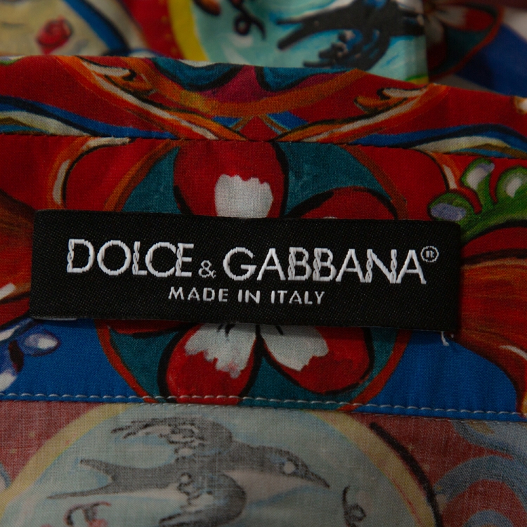Pre Owned Dolce & Gabbana Multicolor Carretto Siciliano Print Cotton Cropped Shirt M