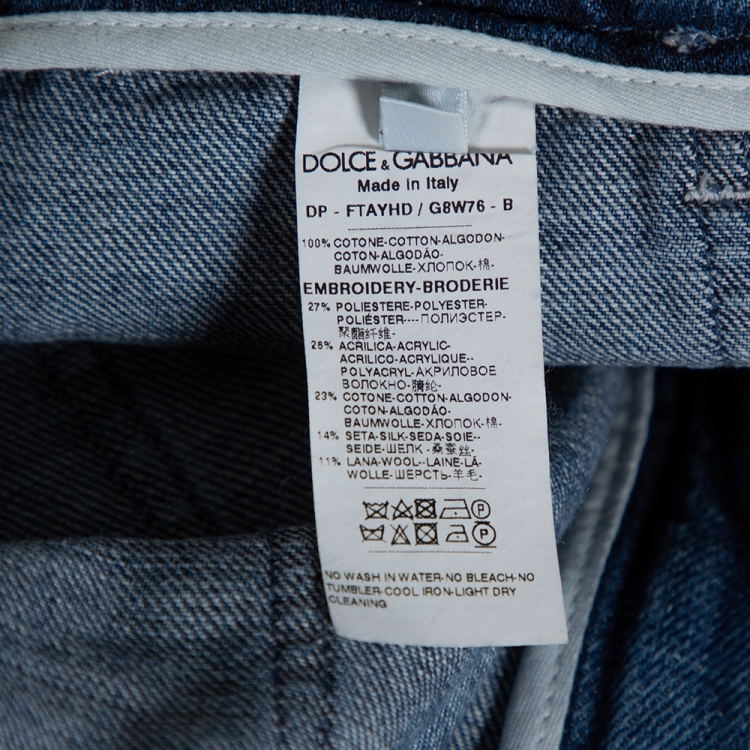 Pre Owned Dolce & Gabbana Blue Denim Patched Wide Leg Jeans L