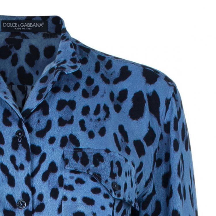 Pre Owned Dolce and Gabbana Blue Animal Print Button Down Shirt S