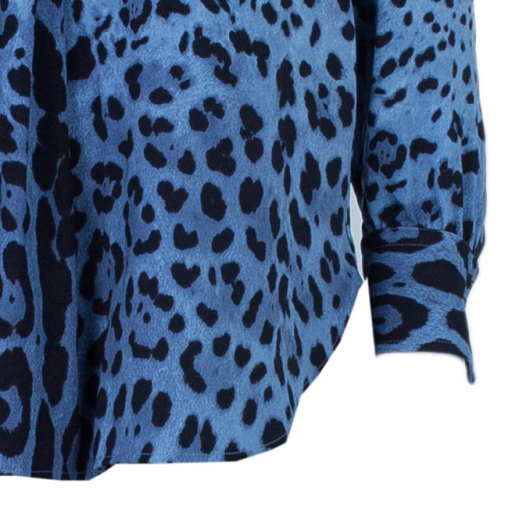 Pre Owned Dolce and Gabbana Blue Animal Print Button Down Shirt S