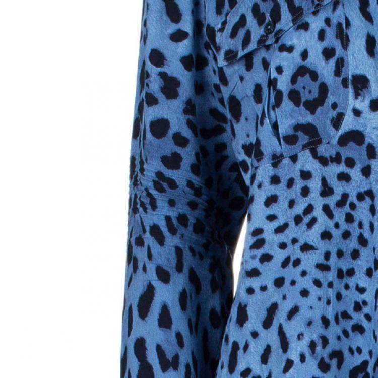 Pre Owned Dolce and Gabbana Blue Animal Print Button Down Shirt S