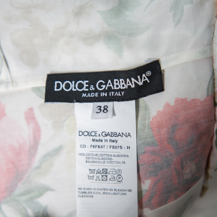 Pre Owned Dolce & Gabbana White Floral Printed Cotton Sleeveless Midi Dress S 