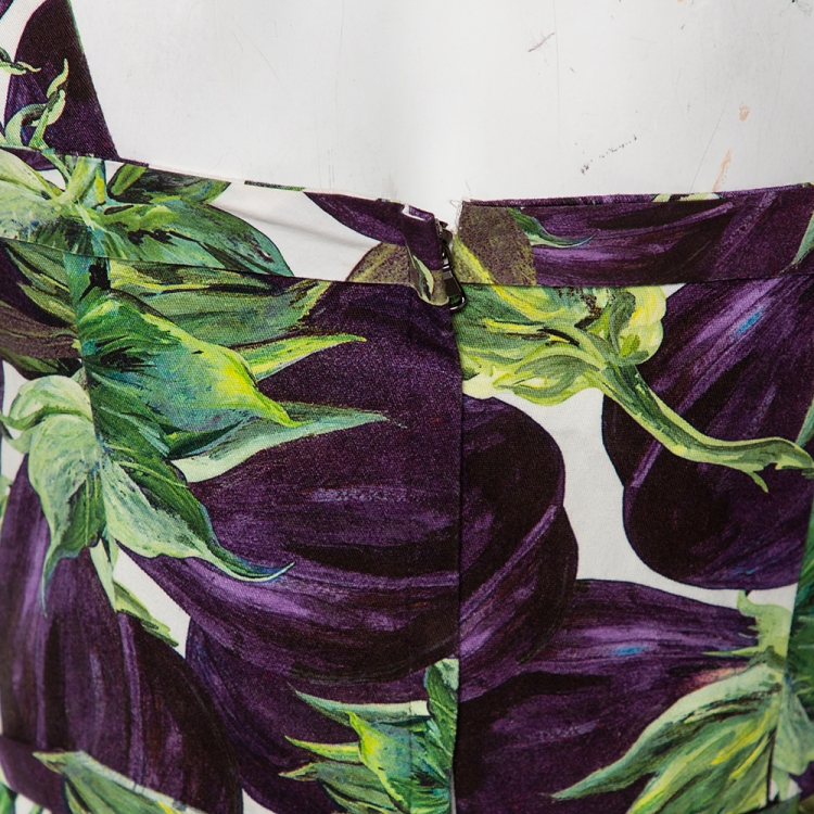 Pre Owned Dolce & Gabbana Purple Aubergine Printed Cotton Pleated Dress M