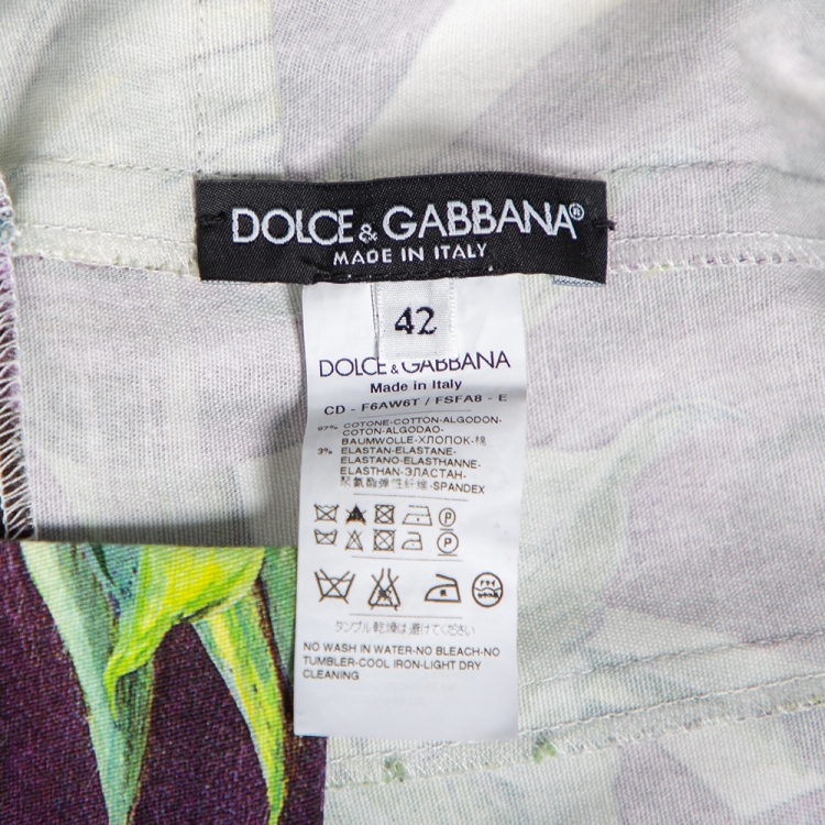 Pre Owned Dolce & Gabbana Purple Aubergine Printed Cotton Pleated Dress M