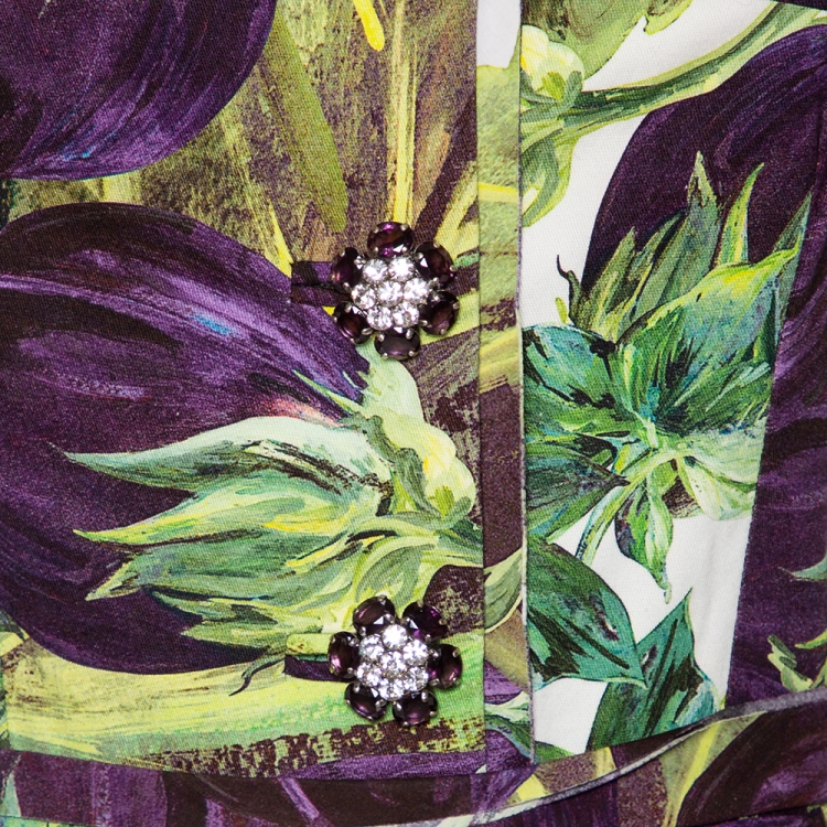 Pre Owned Dolce & Gabbana Purple Aubergine Printed Cotton Pleated Dress M