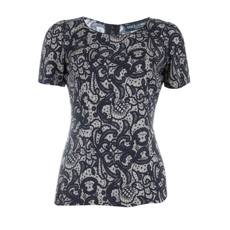 Pre Owned Dolce and Gabbana Lace Print Top and Skirt Set S