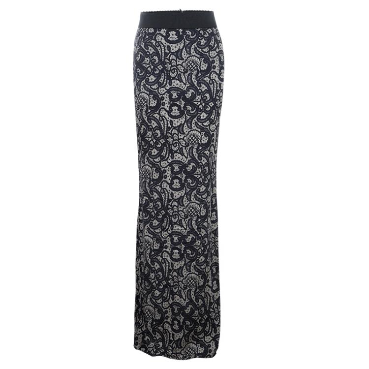 Pre Owned Dolce and Gabbana Lace Print Top and Skirt Set S