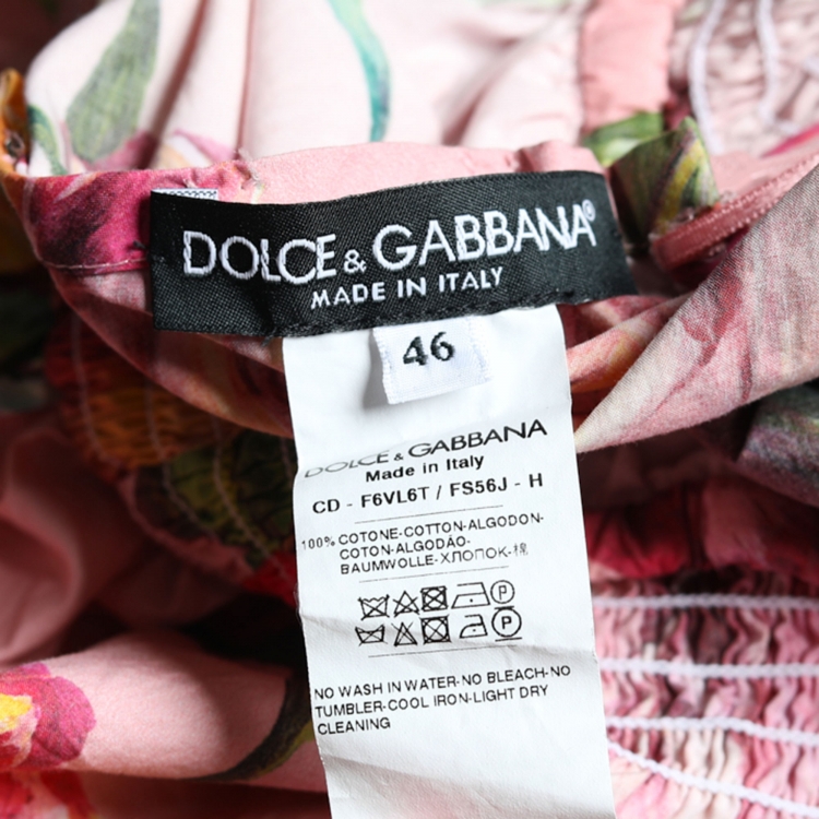 Pre Owned Dolce & Gabbana Pink Floral Print Cotton Off-Shoulder Dress L