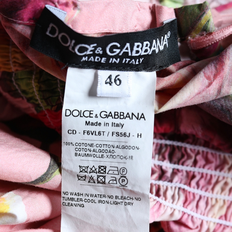 Pre Owned Dolce & Gabbana Pink Floral Print Cotton Off-Shoulder Dress L