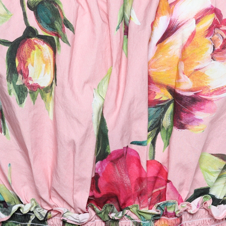 Pre Owned Dolce & Gabbana Pink Floral Print Cotton Off-Shoulder Dress L
