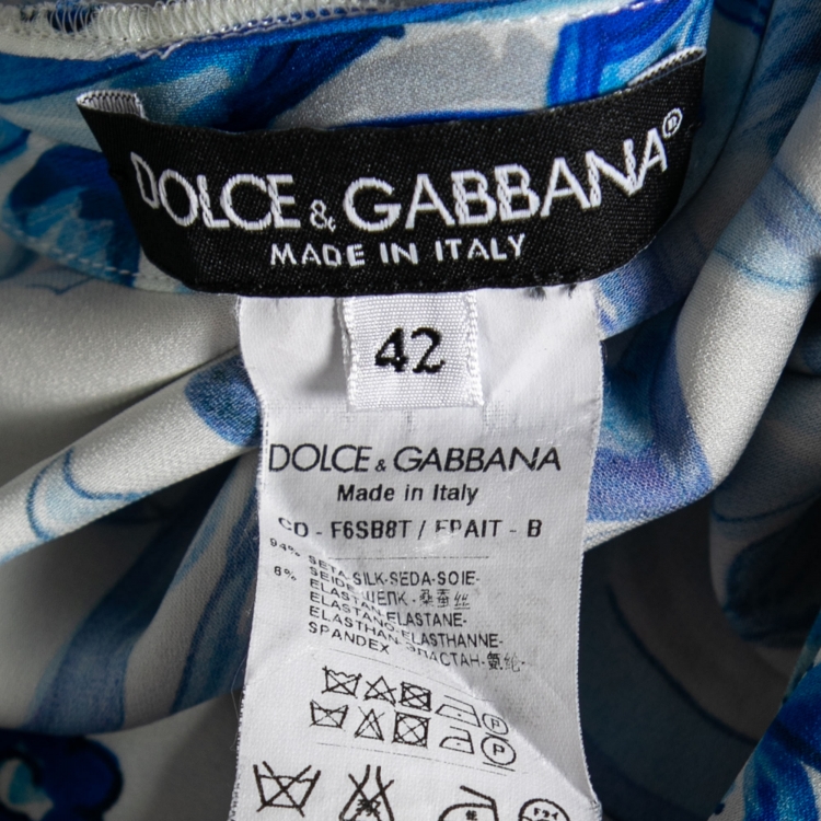 Pre Owned Dolce & Gabbana Blue and White Majolica Printed Silk Embellished Button Maxi Dress M