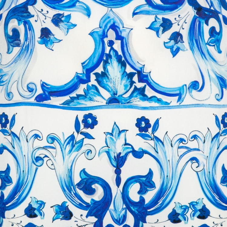 Pre Owned Dolce & Gabbana Blue and White Majolica Printed Silk Embellished Button Maxi Dress M