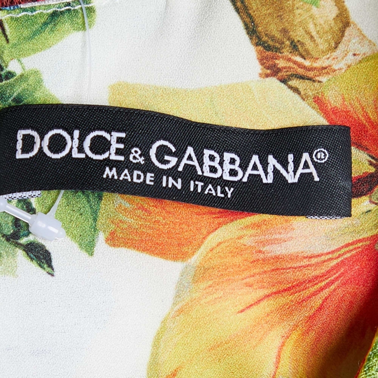 Pre Owned Dolce & Gabbana White Floral Print Jacquard Cotton & Silk A-Line Dress L