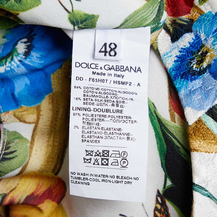 Pre Owned Dolce & Gabbana White Floral Print Jacquard Cotton & Silk A-Line Dress L