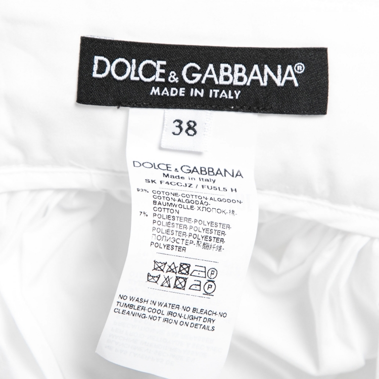 Pre Owned Dolce & Gabbana White Cotton & Lace Trimmed Logo Embellished Skirt S